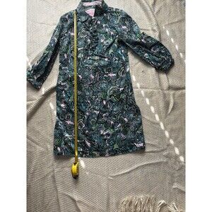 Lilly Pulitzer Dress Womens 10 Blue Floral ResortWear Jaguar Animal Print Ruffle